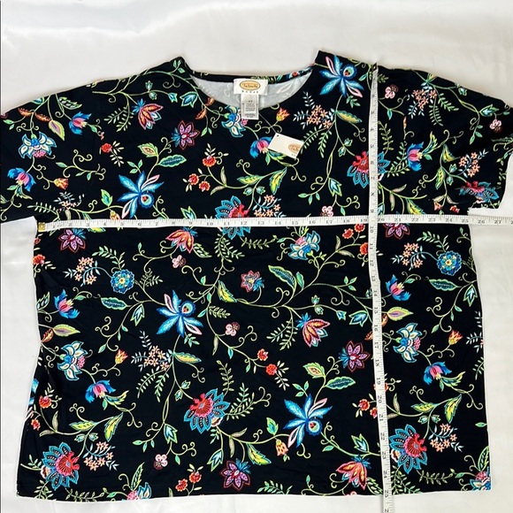 Talbots NEW Women’s 2X Black Multicolor Floral Print Stretch Cotton Knit Top - Picture 6 of 6
